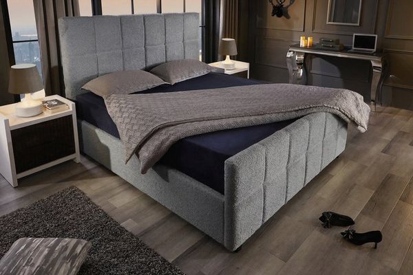 riess-ambiente Boxbett PRESTIGE 180x200 cm dunkelgrau – Bouclé, mit Bettkasten & Kopfteil (Einzelartikel, 1-St), Teddystoff-Optik, Stauraum unter der Liegefläche, elegantes Design