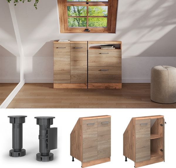 Küchenschrank für Dachschrägen R-Line Sonoma 60 cm mit 2 Türen Vicco Bild 2