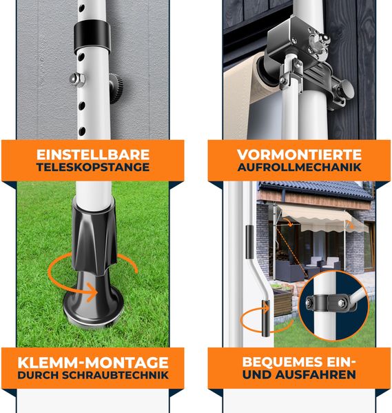 KESSER® Klemmmarkise mit Handkurbel Balkon, Balkonmarkise ohne Bohren, UV-beständig höhenverstellbar wasserabweisend , Sonnenschutz, Terrassenüberdachung , einfache Montage Beige, 350cm Bild 3