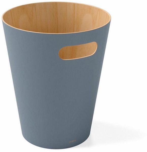 Umbra Abfalleimer – Zweifarbiger Holz Papierkorb für Büro, Badezimmer, Wohnzimmer und Mehr, Wood, Schieferblau, 7.5L