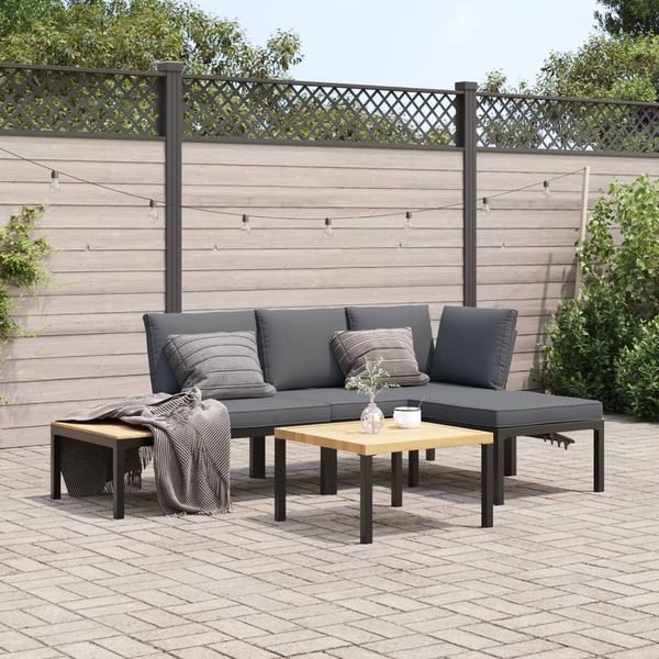 vidaXL 4-tlg. Garten-Sofagarnitur mit Kissen Schwarz Aluminium 3283679