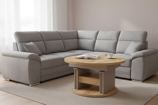 designimpex Couchtisch DA-999 rund ausziehbar höhenverstellbar mit Schublade Wohnzimmer Tisch, Funktionstisch, Wohnzimmertisch, Tisch, Esstisch, Sofatisch, Rollen