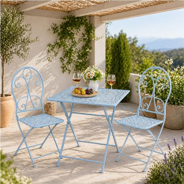HTI-Living Garten-Essgruppe Tischgruppe Solea Blau, (Set, 3-tlg, 1 Gartentisch, 2 Gartenstühle)