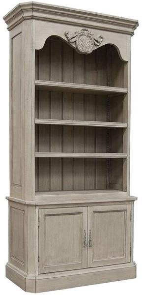 Casa Padrino Luxus Landhausstil Bücherschrank Grau 110 x 47 x H. 240 cm - Handgefertigter Massivholz Schrank mit 2 Türen - Regalschrank - Edle Landhausstil Massivholz Möbel