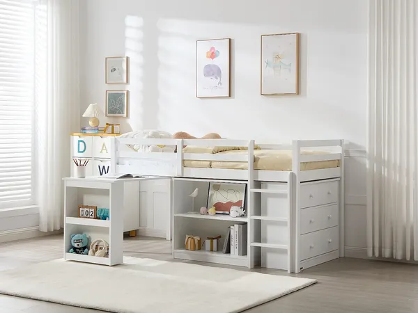 Vente-unique - ABRENO Bett Holz, PlatteHolz, Platte Weiß - B 97 cm x H 110 cm x L 197,8 cm