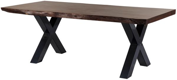 Baumtisch Akazie 200x100x77 braun lackiert / X-Beine anthrazit glänzend FREEFORM 5