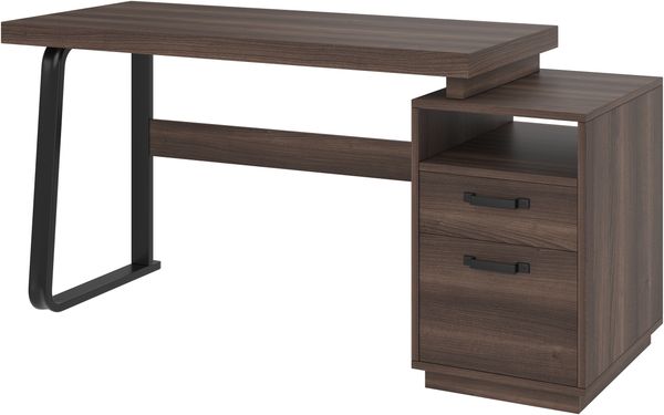 Schreibtisch 135x54 cm in Braun mit MDF-Tischplatte, Stahlrohrrahmen, offener Ablage und geräuschloser Schublade Bild 7