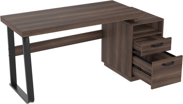 Schreibtisch 135x54 cm in Braun mit MDF-Tischplatte, Stahlrohrrahmen, offener Ablage und geräuschloser Schublade Bild 6