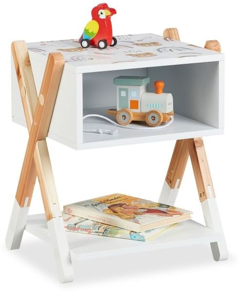 Relaxdays Nachttisch für Kinder mit offenem Fach, Teddy-Print