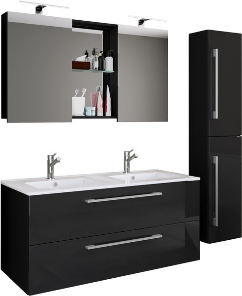 VCM Badmöbel Waschtisch Budasi ohne Beleuchtung 917554 Schwarz H. 150 x B. 145 x T. 46 cm