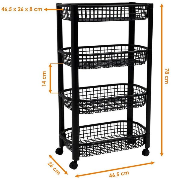 Spetebo Küchenwagen auf Rollen mit 4 Körben 79 x 46 cm, (Anzahl, 1 St, Stück), Hochwertige Qualität Made in EU