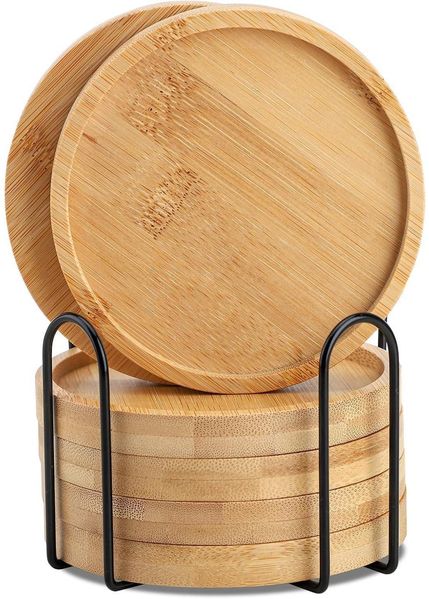Bambus Untersetzer rund 6er Set Holz Glasuntersetzer Getränke Tassen Bar