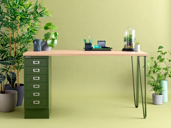 MultiDesk, 2 Stahlfüße, 1 MultiDrawer mit 8 Schüben, Dekor Plywood, Farbe Silber, Maße: H 740 x B 1400 x T 600 mm Bild 2