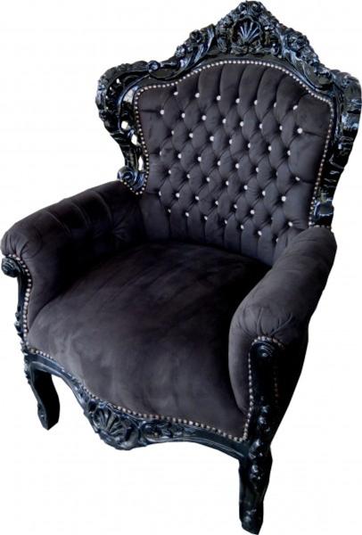 Casa Padrino Barock Sessel King Schwarz / Schwarz mit Bling Bling Glitzersteinen - Möbel Antik Stil