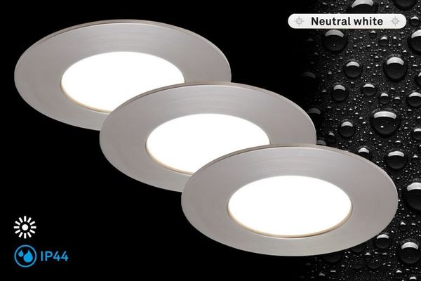 Briloner Leuchten LED Einbaustrahler 7113-432, LED fest integriert, 2700K - Extra-Warmweiß, 3er Set, ultraflach, IP44, matt-nickel, 8,5 cm