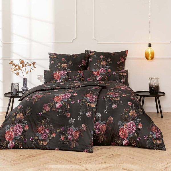 Estella Mako-Satin Bettwäsche DD 155x220 Joyce Blumen Rosen Romantik grau 7931-920