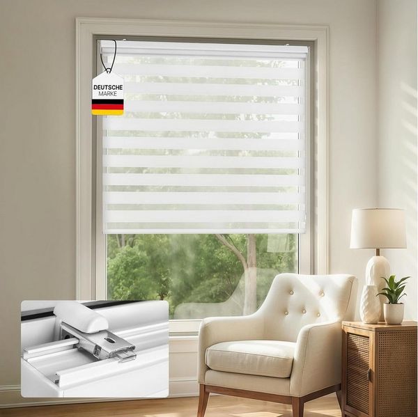 Doppelrollo Premium Klemmfix Doppelrollo / Duo Rollo, 80 x 175 cm, weiß, Victoria M, blickdicht, ohne Bohren, freihängend, Klemmfix, Klemmfix-Montage, Kurzbar