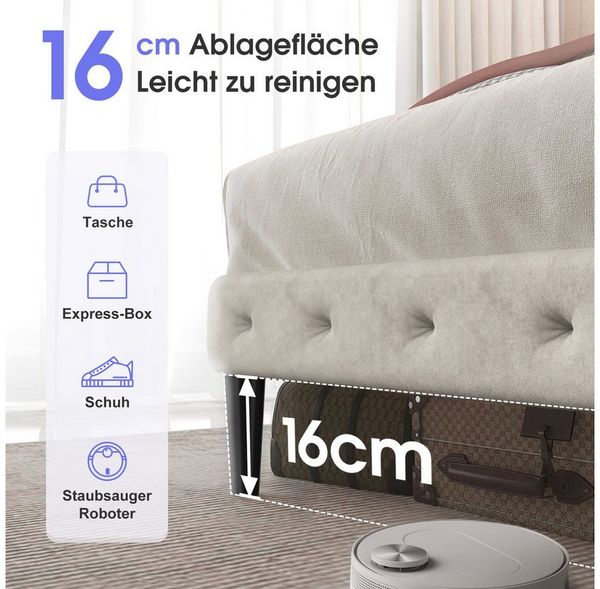 Lexzurn Polsterbett Polsterbett 140x200 cm Bett mit Lattenrost (Doppelbett mit gepolstertem Kopfteil, Einfache Montage, Robustes Gestell und Hochwertiger Leinenstoff), wählen Sie Größe und Farbe! Kostenlose Lieferung! Bild 3