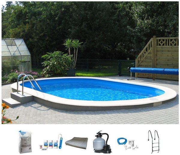 my POOL BWT Ovalpool PREMIUM mit blauer Innenfolie (Komplett-Set, 7-tlg), Höhe 150 cm, in verschiedenen Größen