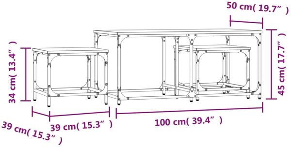 vidaXL Satztische 3 Stk. Braun Eichen-Optik Holzwerkstoff 835393 Bild 9