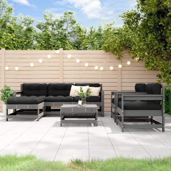 vidaXL 7-tlg. Garten-Lounge-Set Grau Massivholz Kiefer 3186258