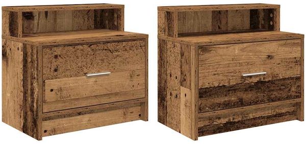 2er-Set Nachttische, Beistelltische Schlafzimmer mit Schubladen Altholz-Optik 51x31x47 cm