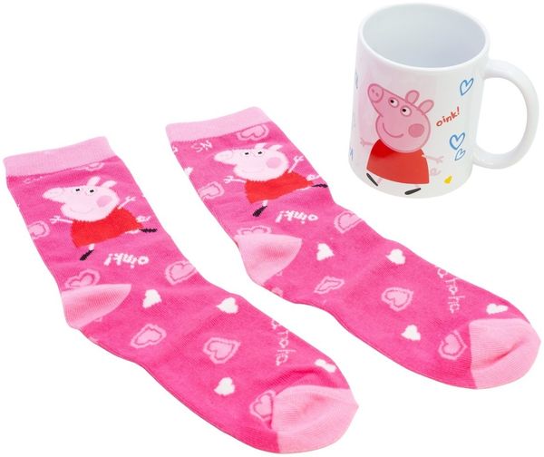 Peppa Pig Geschenkset mit Keramiktasse und Socken Größe 31 bis 38