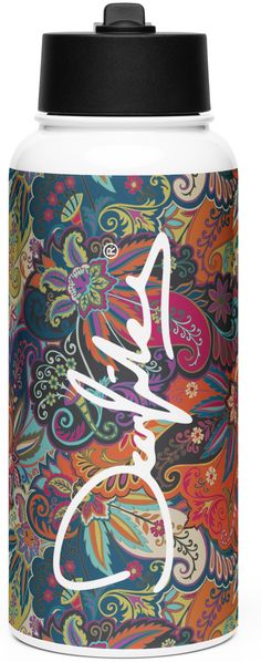 DECALVIBES Edelstahl Trinkflasche 1L mit Strohhalm Oriental Flowers