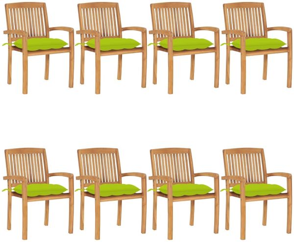 vidaXL Stapelbare Gartenstühle mit Kissen 8 Stk. Massivholz Teak 3073290