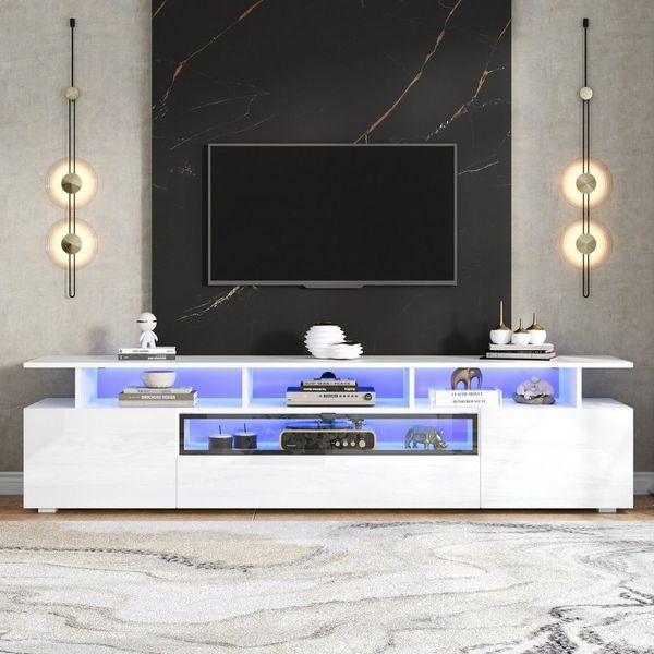 STILVORA Lowboard mit Schublade,TV-Schrank TV-Lowboard Hochglanz mit LED&Ablagebereich