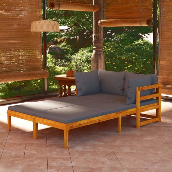 vidaXL Sonnenliegen mit Dunkelgrauen Kissen 2 Stk. Akazienholz 3087269