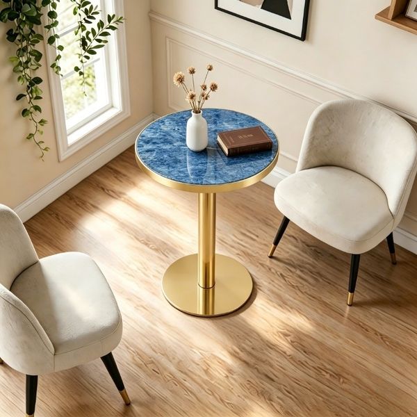 Moderner Runder Beistelltisch, Marmor-Optik Tischplatte mit Goldenem Rand, Stabiles Metallgestell in Schwarz/Gold/silbernem, Ideal als Couchtisch, Nachttisch oder Balkontisch, Mehrfarbig