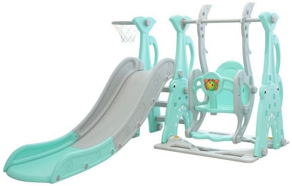 Clamaro Rutsche, Schaukel für Kinder, Kinderrutsche, Garten, Baby, drinnen oder draußen, Basketballkorb Mint