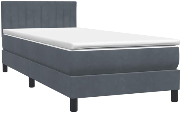 vidaXL Boxspringbett mit Matratze Dunkelgrau 90x220 cm Samt 3316432