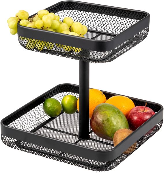 eluno Obstetagere, Brotkorb eckig 2-stöckig, Obstkorb, Metall, schwarz, 25 x 25 cm und 30 x 30 cm