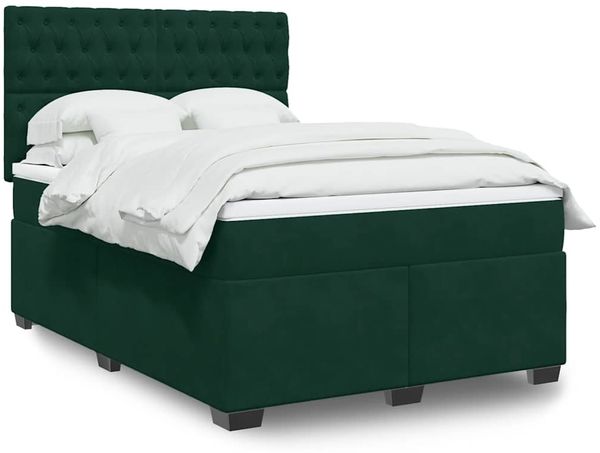 vidaXL Boxspringbett mit Matratze Dunkelgrün 140x190 cm Samt 3293215