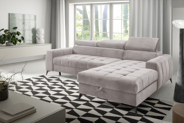 AX LIVING Beige Eckcouch mit Schlaffunktion Arkucio Mini 260 cm R