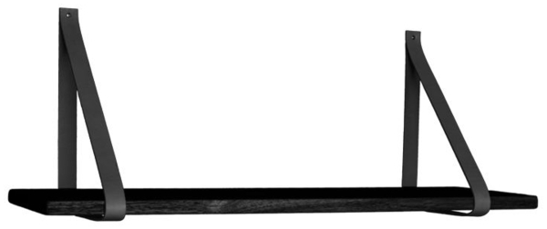 Regal, schwarz, schwarze Lederbänder, 80x20 cm