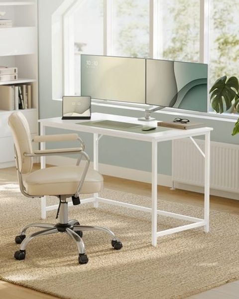 VASAGLE Schreibtisch, Kleiner Computertisch, Bürotisch, für Arbeitszimmer, Schlafzimmer, 60 x 120 x 76 cm, moderner Stil, Metallgestell, ahornweiß