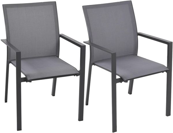 Gartenstuhl 2er Set FINN - Kunststoff, Mittelgrau | Stapelstuhl Wetterfest Gartenstühle Outdoor Essstühle