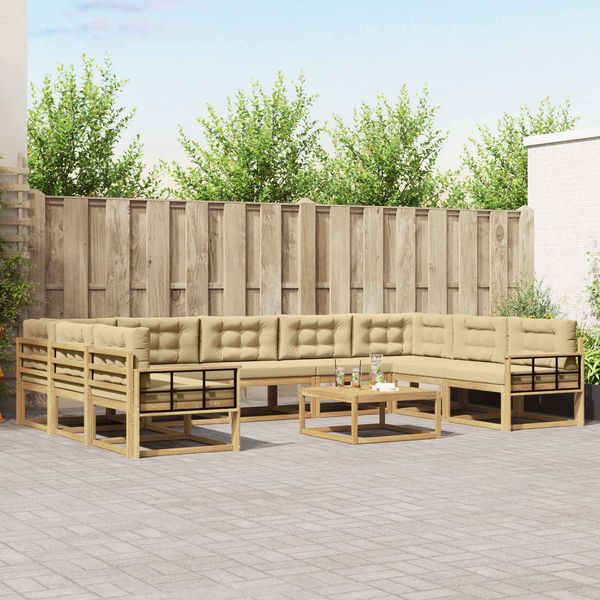 vidaXL Outdoor-Sofagarnitur mit Kissen 10 pcs Weiß und Beige 3387082