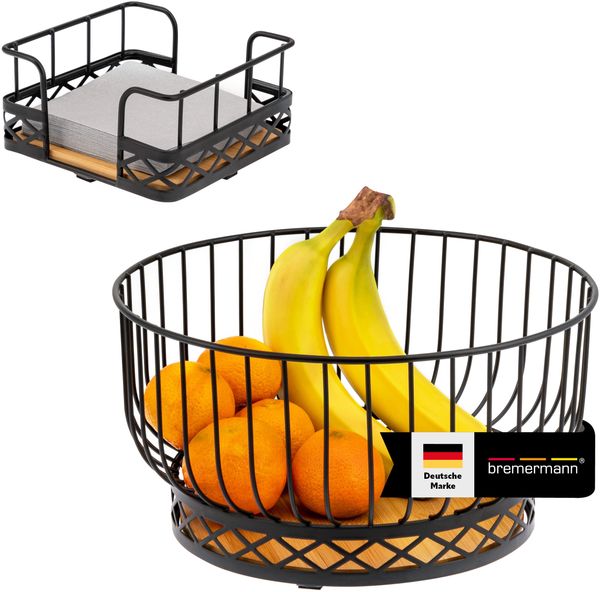 bremermann Obstkorb 2er Set mit Serviettenhalter, Metall, schwarz