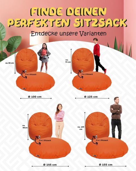 PATCH HOME 2 in 1 Sitzsack Sessel – Ø100 cm – Orange, bequemer Sitzsack aus Luxus-Polyester-Gewebe, bereits befüllt Bild 3