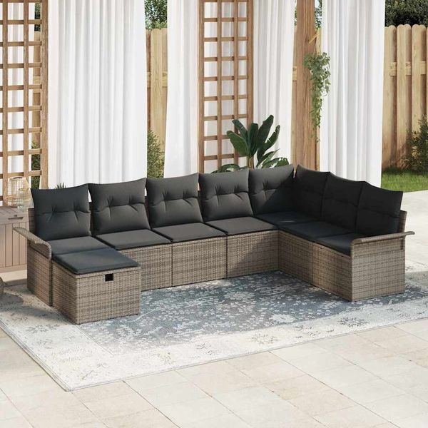 vidaXL Garten-Sofa-Set mit Kissen mit Speicher 8 pcs Grau Poly Rattan 3360260