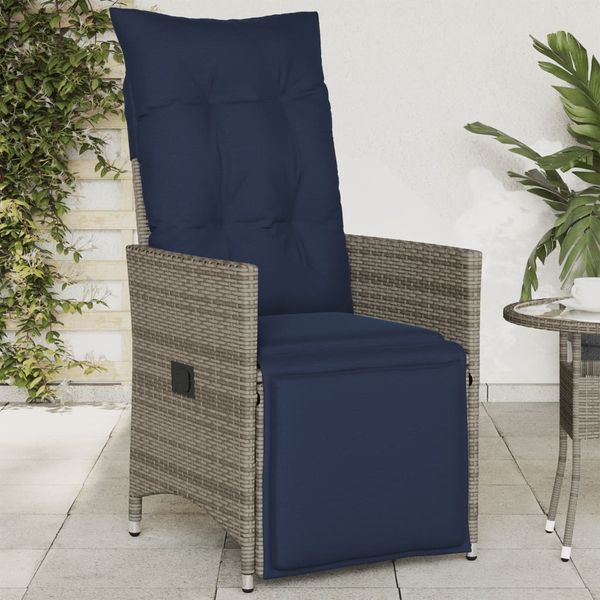 vidaXL Gartensessel Verstellbar mit Kissen Grau Poly Rattan 365663
