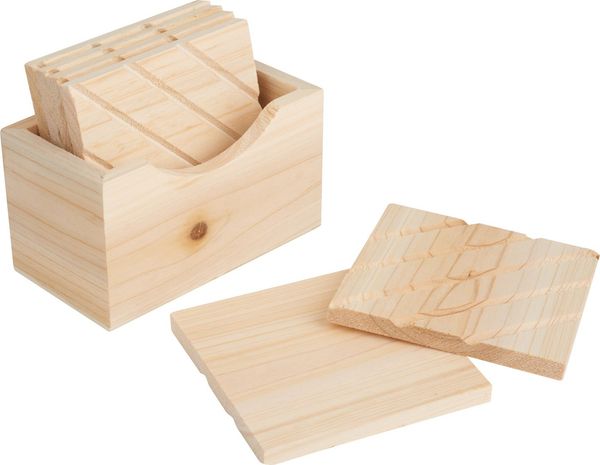 VBS Bierdeckel, 7-tlg, Holz, 6 Stück