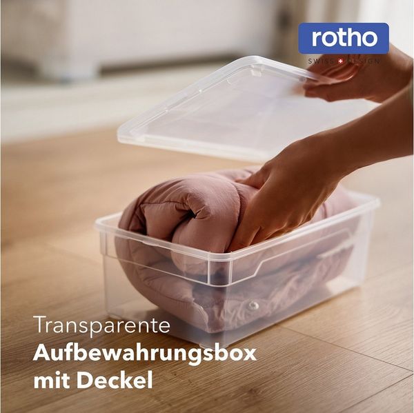 Rotho CLEAR Box 6er-Set Aufbewahrungsbox 5 l mit Deckel, platzsparend stapelbar 40 x 33,5 x 17 cm, transparent blau