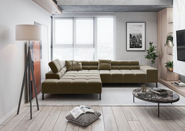 Home affaire Ecksofa Ancona New, wahlweise motorische Sitztiefenverstellung, auch in Cord, feine Steppung, mit Kopfteilverstellung, 3 Zierkissen, L-Form