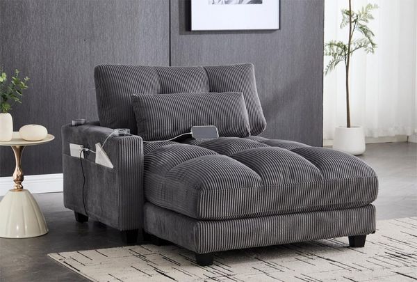 LVHOM Polsterliege Ottomane/Loungesofa/Polsterbett/Daybett/Gästebetten/Schlafsofa (USB/Typ C-Ladeanschlüssen, Seitentaschen, Getränkehalter, modularer Flexibilität Palmen Sessel, links & rechts tauschbare Armlehnen, Schlaffunktion, Platzsparend, 1-St, ...