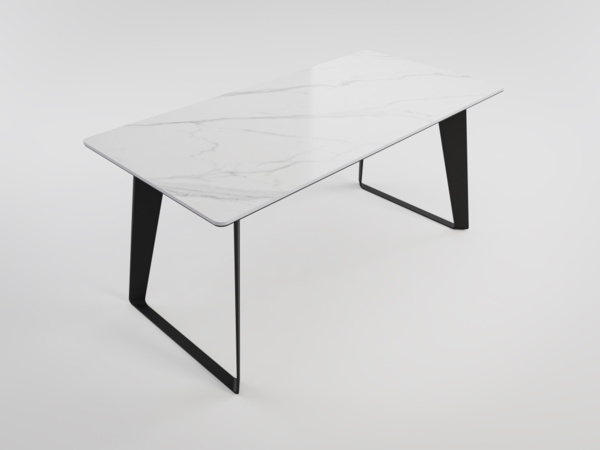 Esszimmertisch FLORINT 160x80cm weiße Keramikplatte schwarze Design-Tischkufen : Weiss